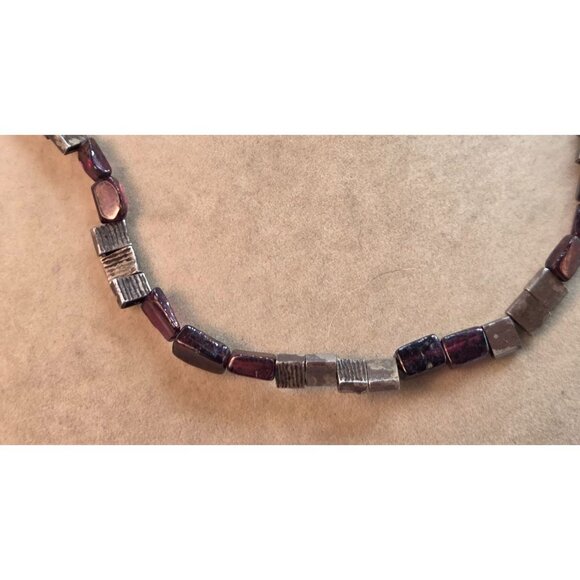 Boho Garnet & Silver Tone Beaded Necklace - Picture 2 of 4